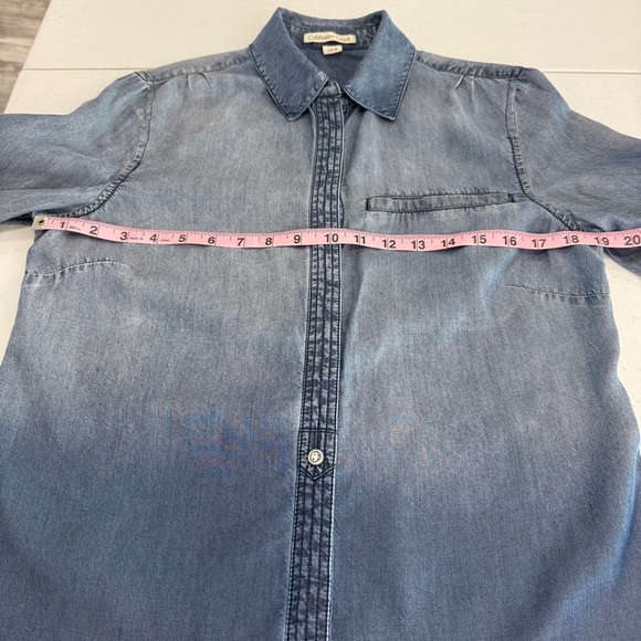 Coldwater Creek Chambray Tencel Dress Gathered Sleeves Button Women’s Sz S (6-8) - Picture 7 of 13